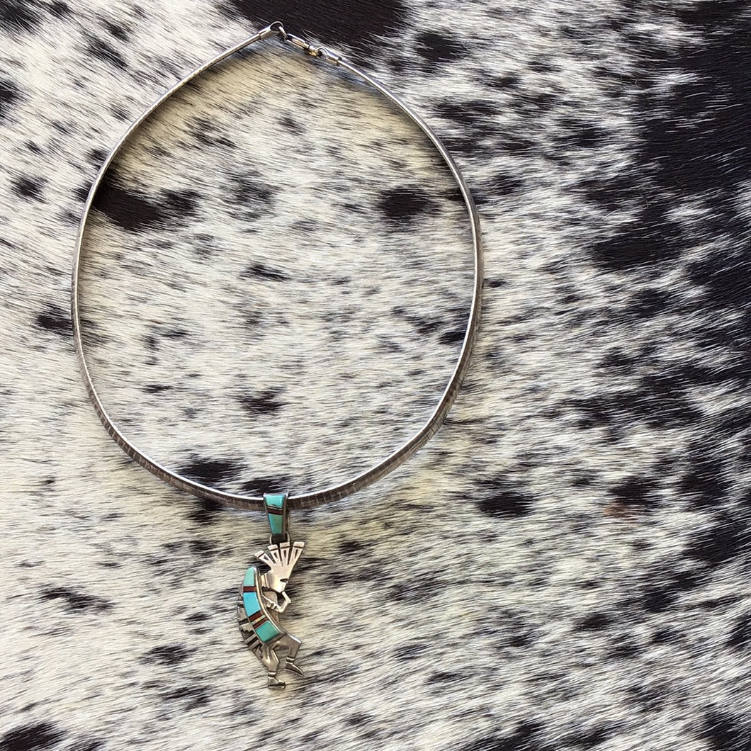 Silver/Turquoise Kokopelli Necklace