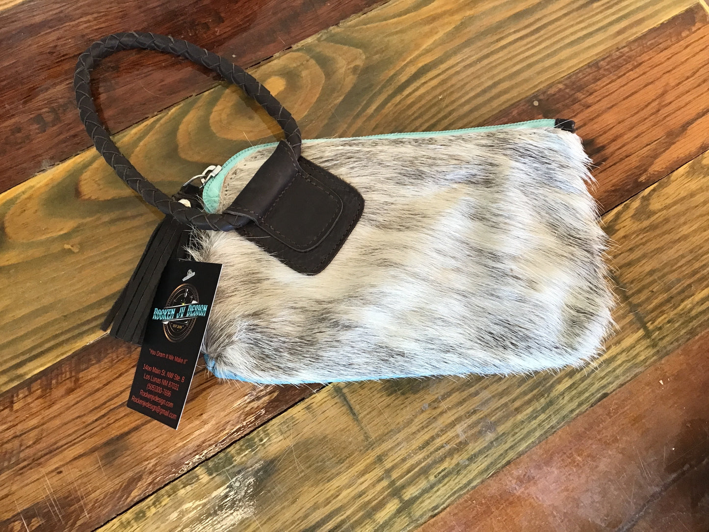 Turq Embossed/ Cowhide Clutch
