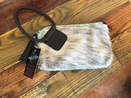 Turq Embossed/ Cowhide Clutch