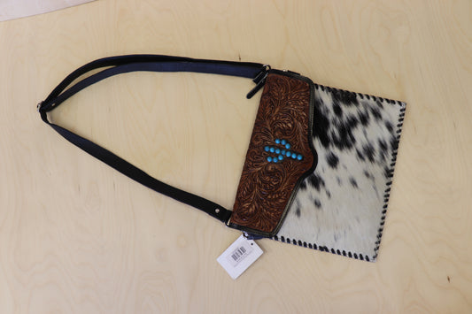 Tooled Flap/ Cowhide/ Turq Cactus Crossbody