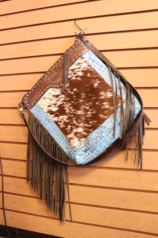 CC Turquoise Embossed Cowhide/ Fringe Crossbody