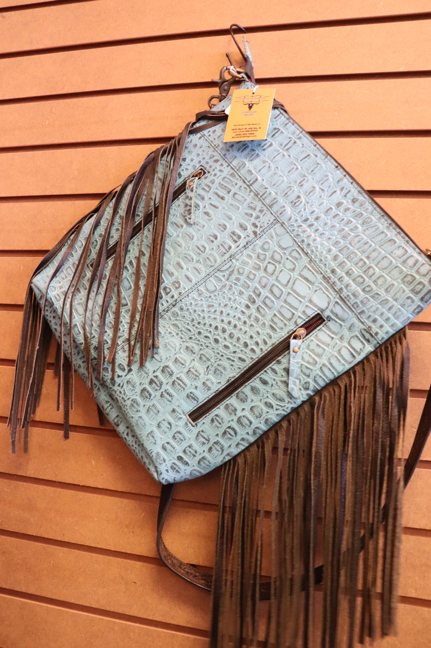 CC Turquoise Embossed Cowhide/ Fringe Crossbody