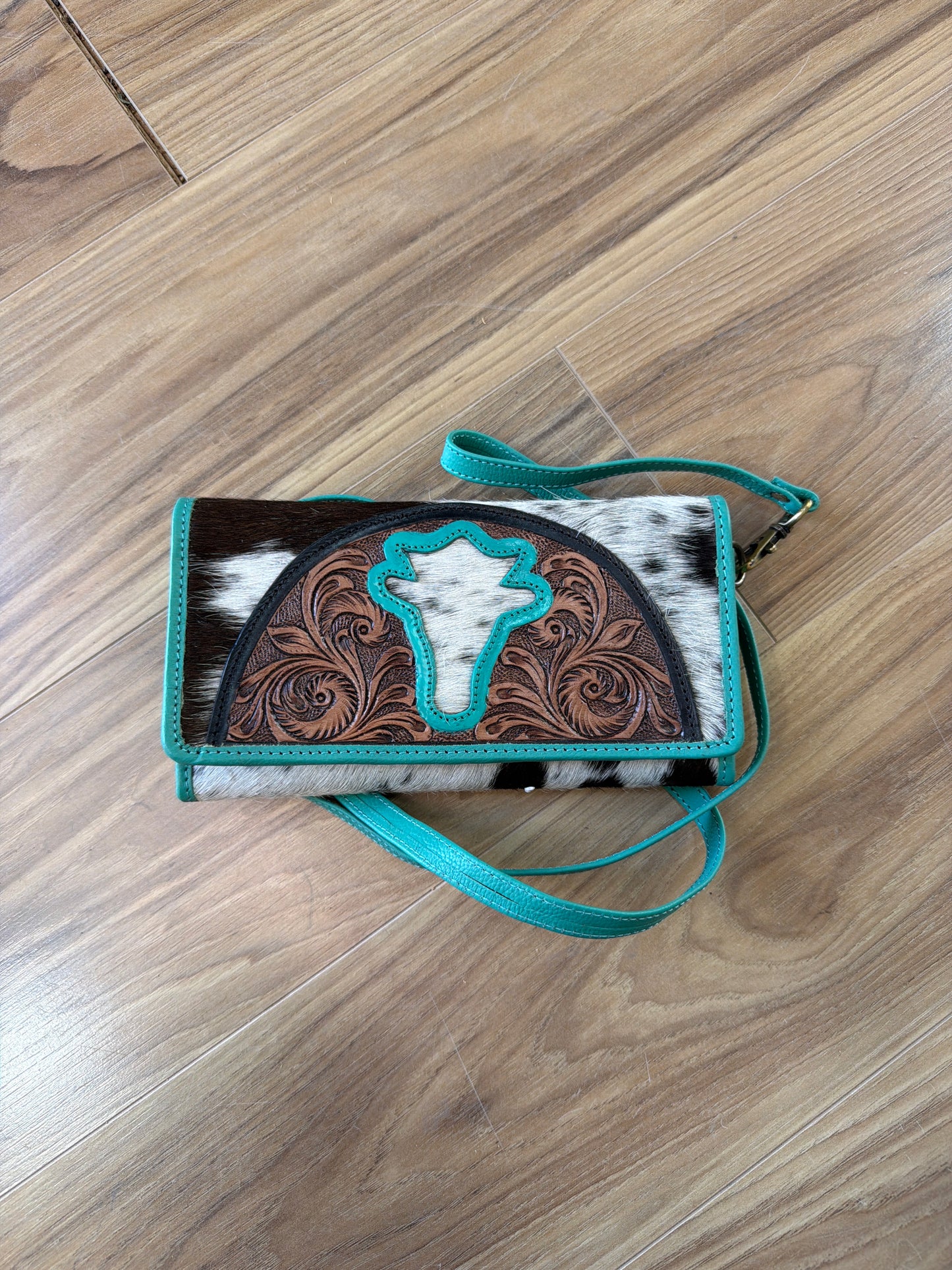 Turquoise/ Tooled Leather Crossbody