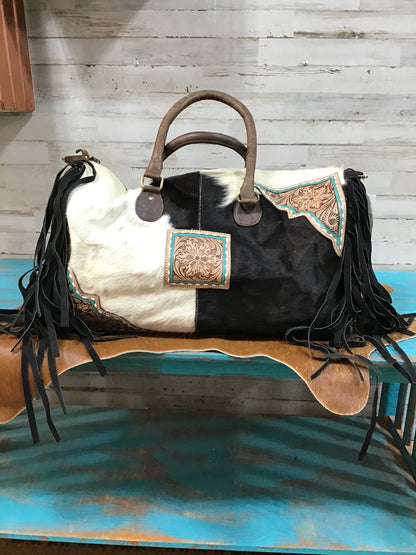 Cowhide/ Leather Fringe Weekender