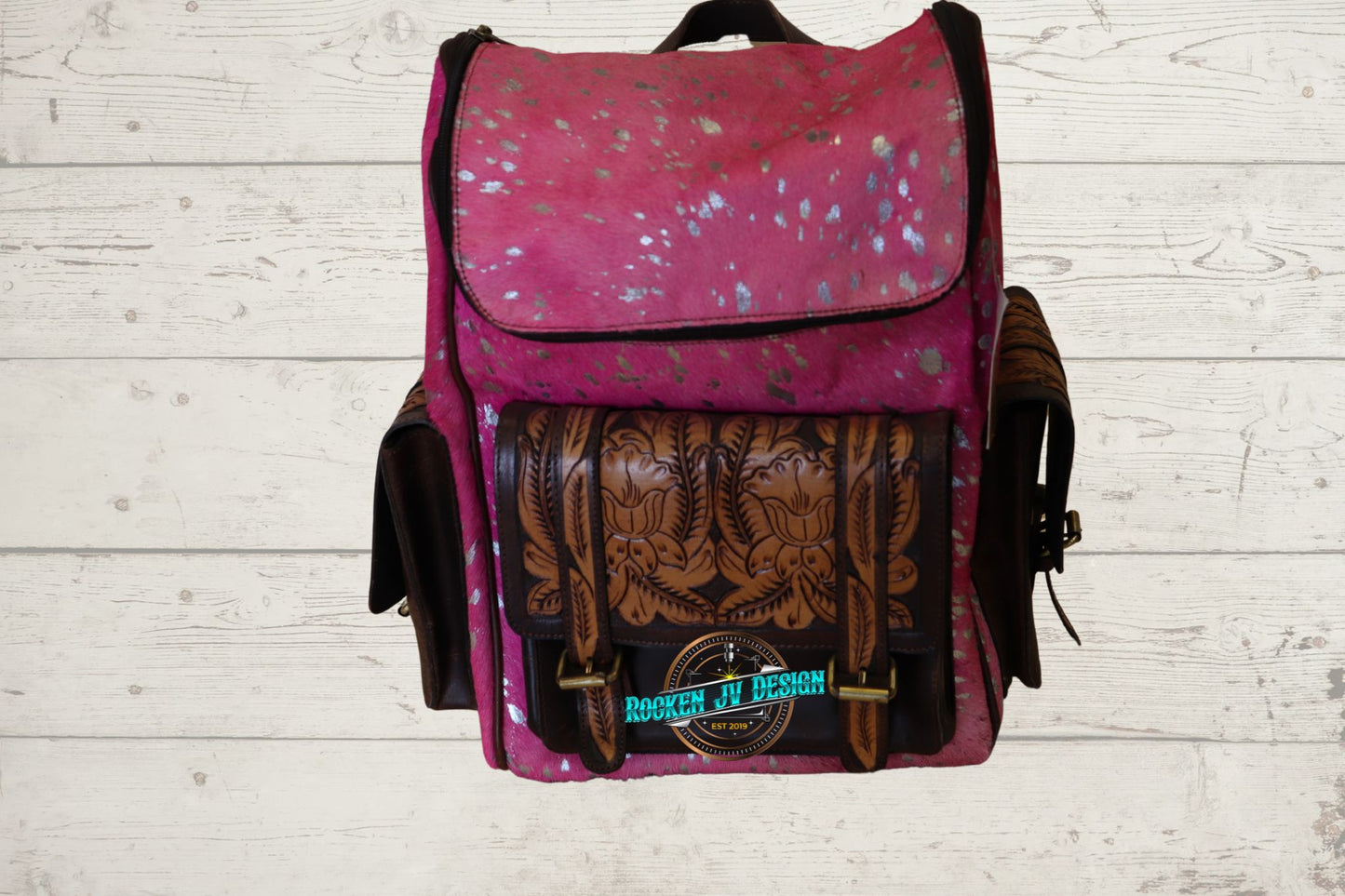 Pink Acid Wash/ Tooled Backpack